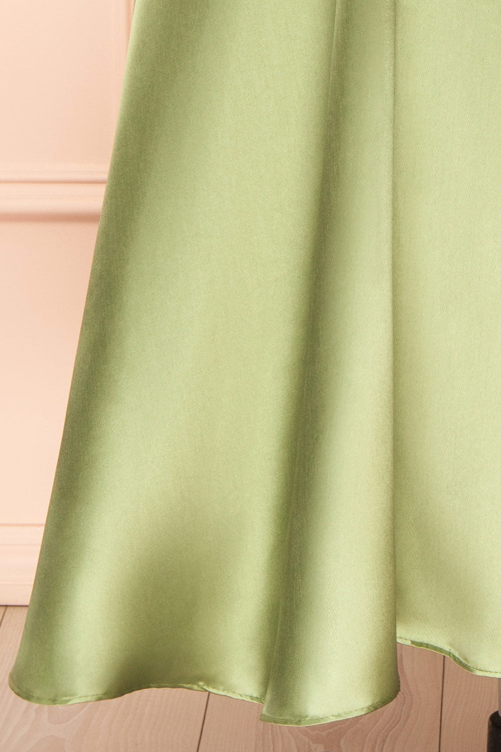 Thalya Sage Long Satin Dress with Fitted Bodice and Pockets | Boutique 1861 bottom