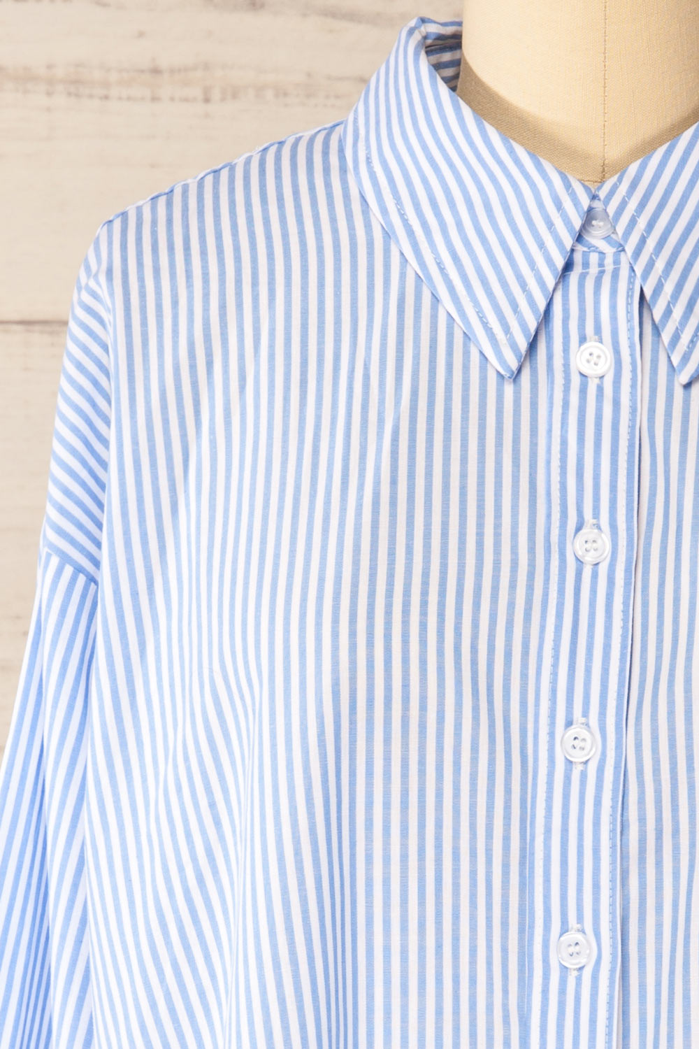 Thame Blue Striped Shirt with Floral Pocket | La petite garçonne front