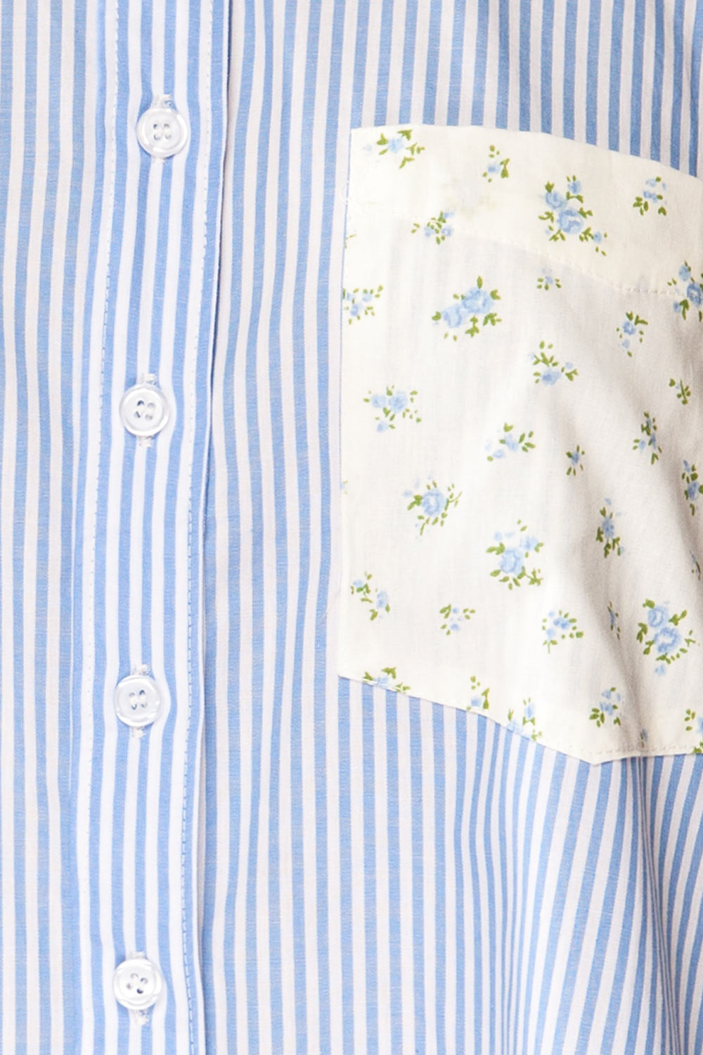 Thame Blue Striped Shirt with Floral Pocket | La petite garçonne fabric