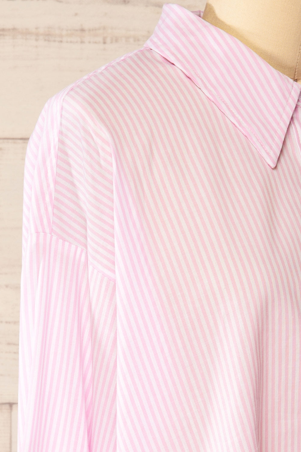 Thame Pink Striped Shirt with Floral Pocket | La petite garçonne side