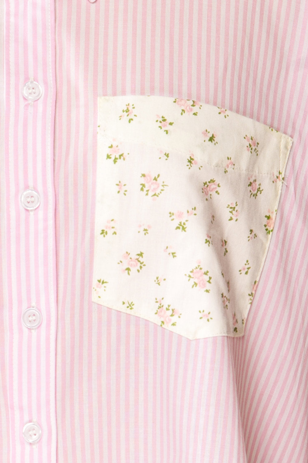 Thame Pink Striped Shirt with Floral Pocket | La petite garçonne fabric