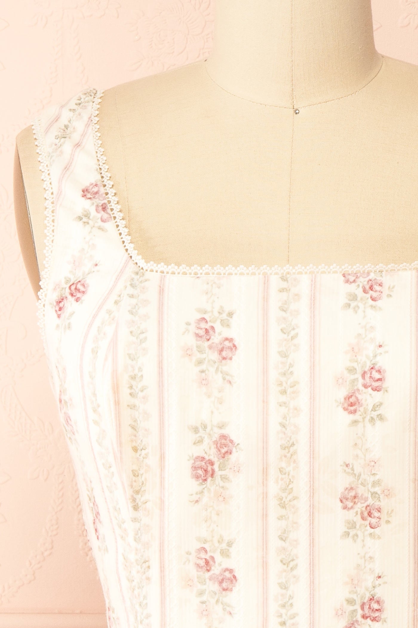 Close-up Theane Pink Floral Short Dress with Back Bow at la boutique 1861