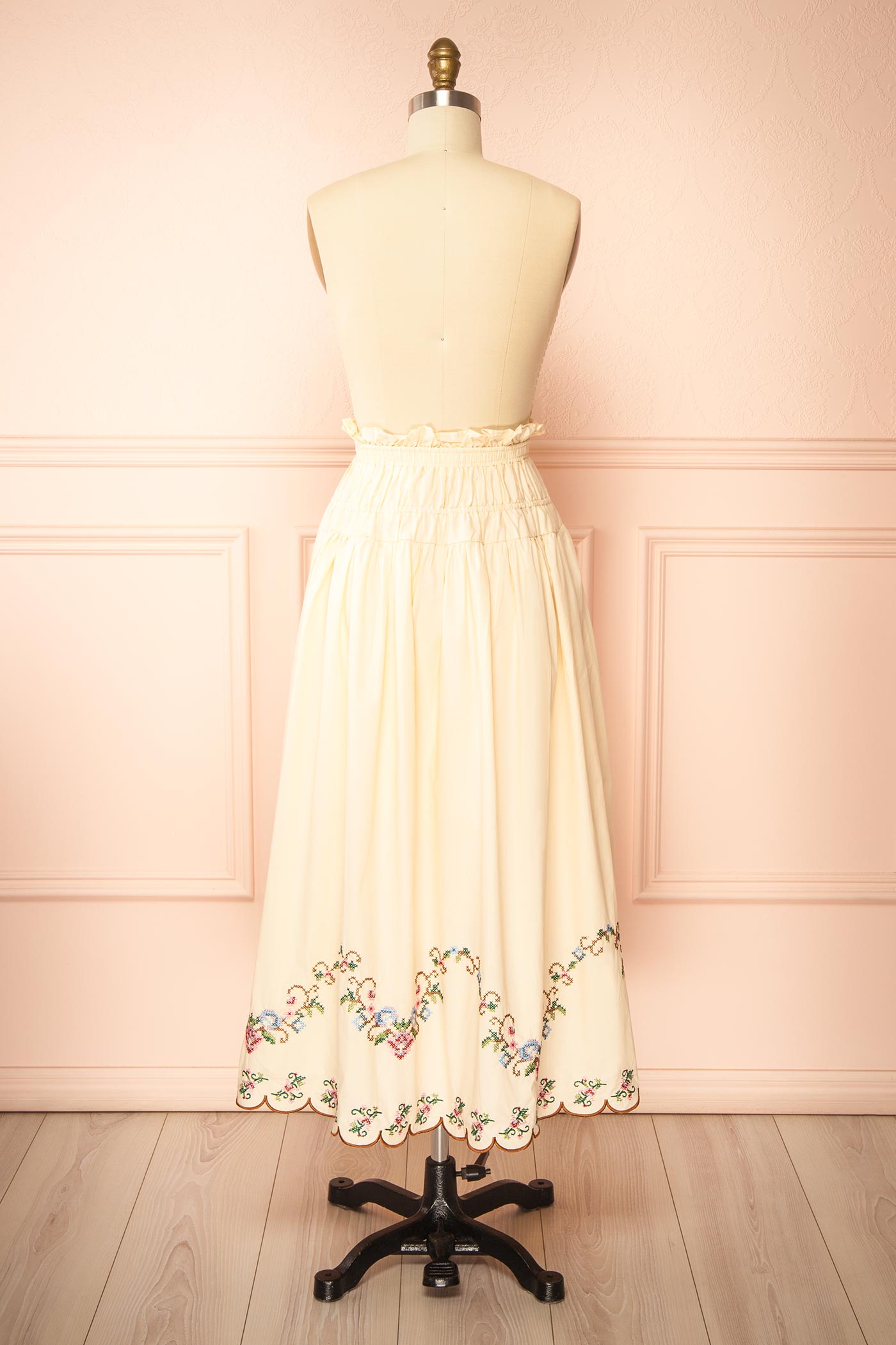 Backview Thecle Beige Embroidered Midi Skirt at boutique 1861
