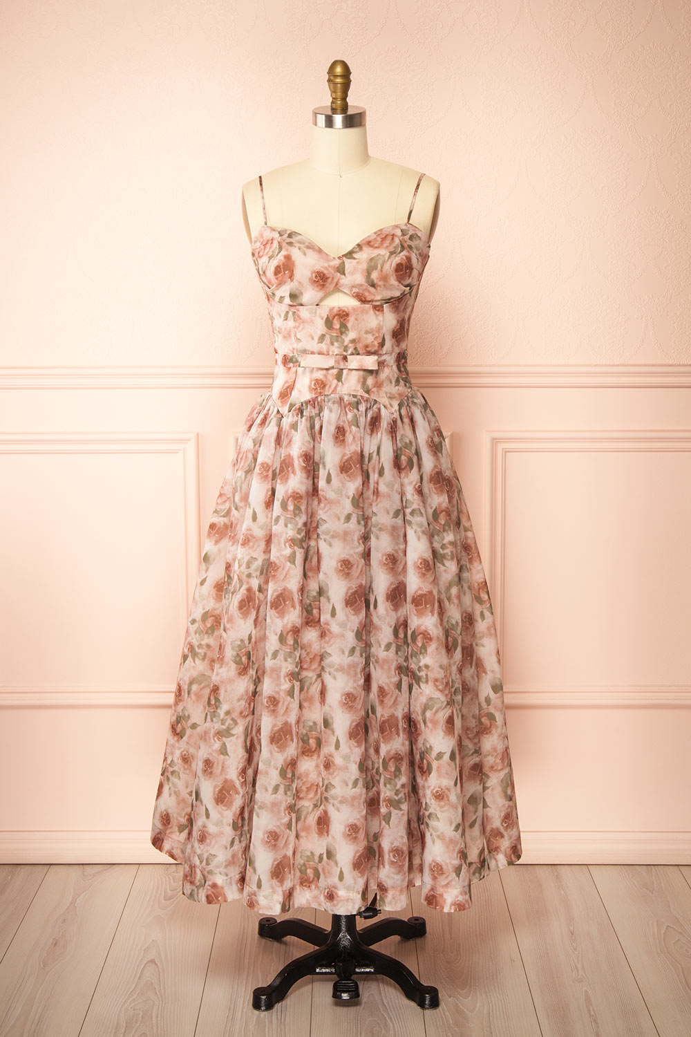 Themis Long Floral Dress with Sweetheart Neckline | Boutique 1861 front view
