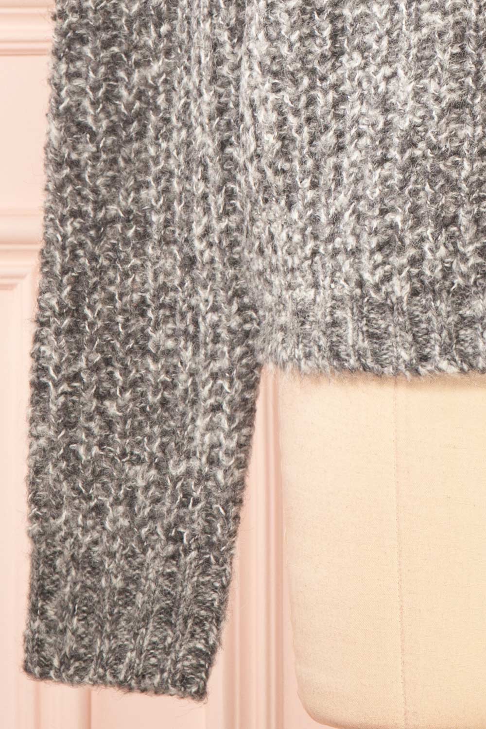 Thessi Grey Button-Up Thick Knit Cardigan | Boutique 1861 sleeve close-up