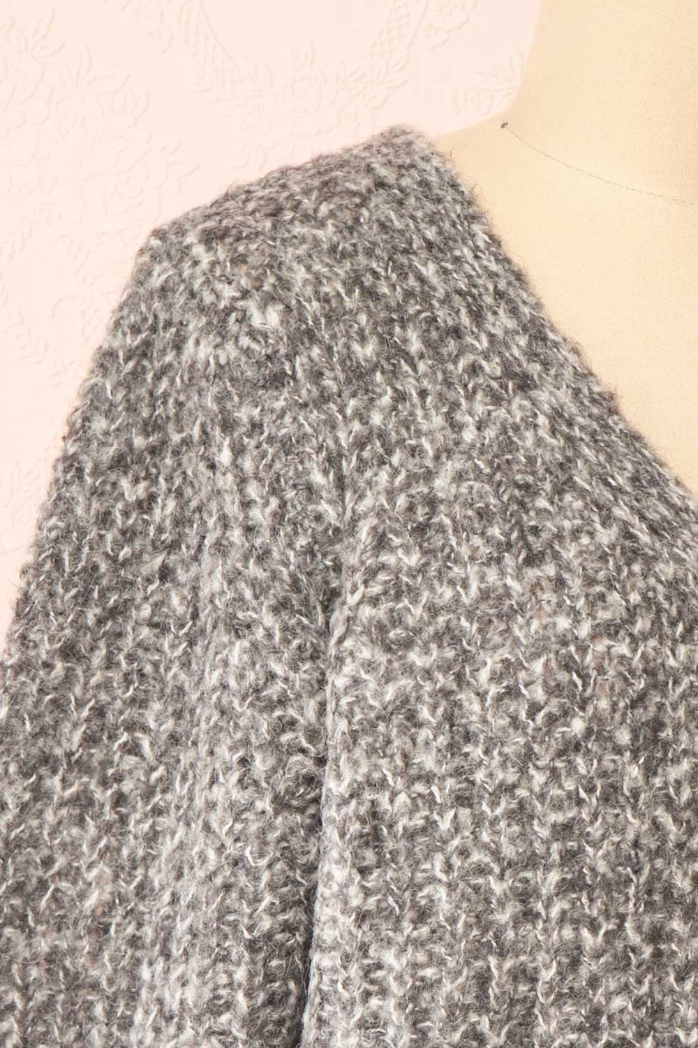 Thessi Grey Button-Up Thick Knit Cardigan | Boutique 1861 side close-up