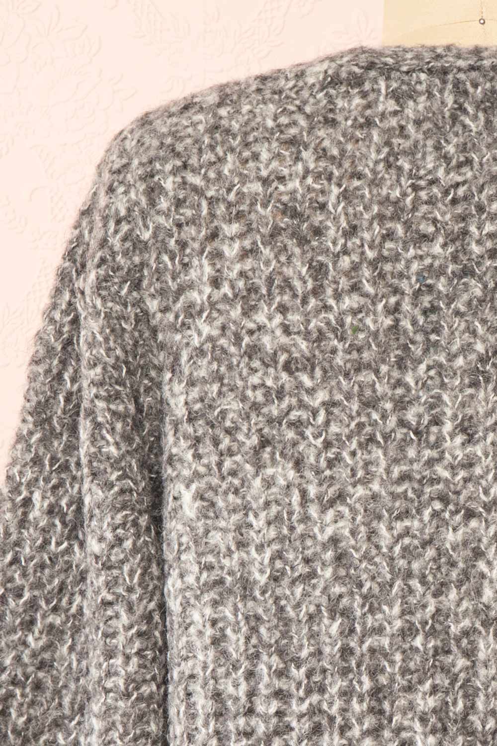 Thessi Grey Button-Up Thick Knit Cardigan | Boutique 1861 back close-up