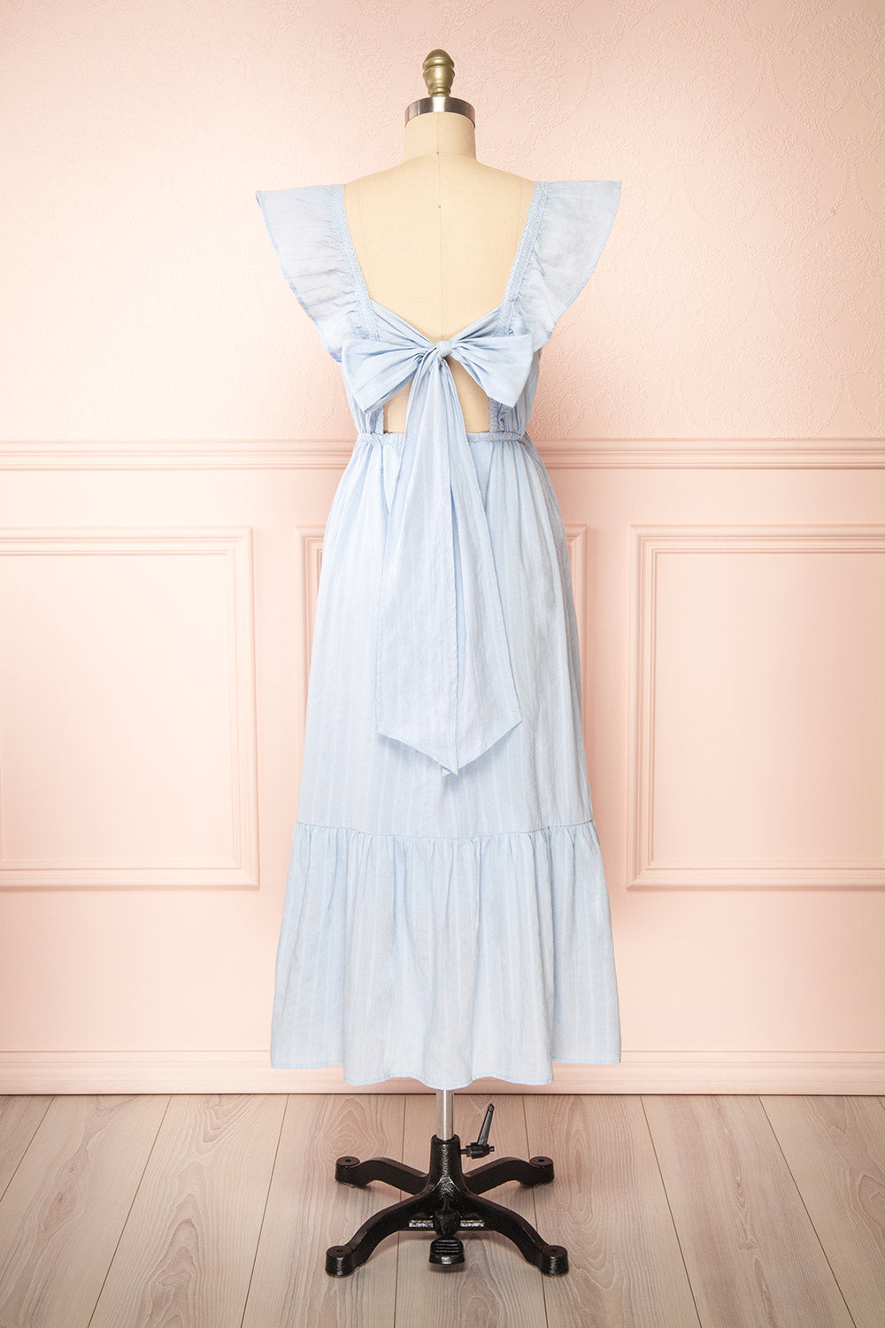 Thora Blue Midi Dress w/ Floral Embroidery | Boutique 1861 back view