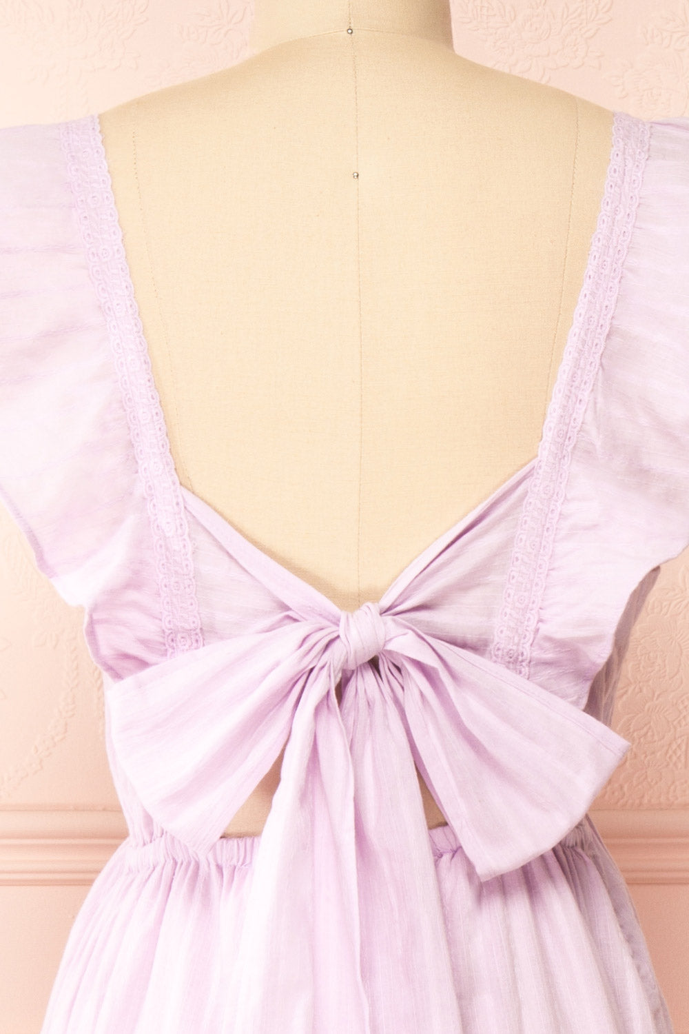 Thora Lilac Midi Dress w/ Floral Embroidery | Boutique 1861 backc lose-up