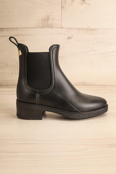 Thornbury Black Matte Ankle Rain Boots | La petite garçonne side view
