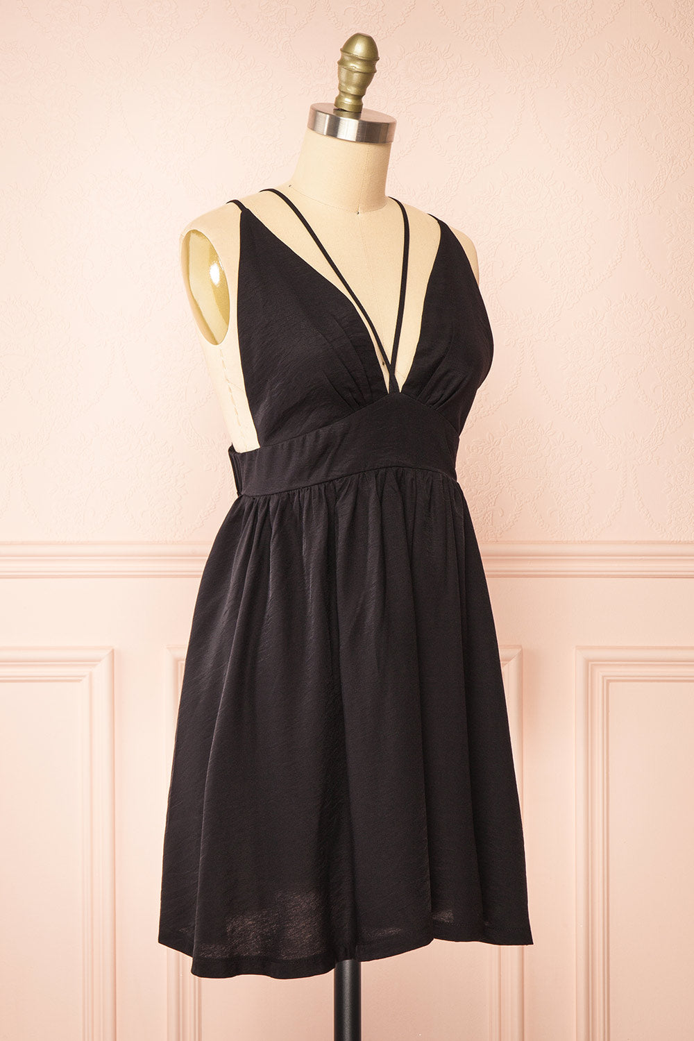 Tillie Short Black Plunging Neckline Dress | Boutique 1861 side view