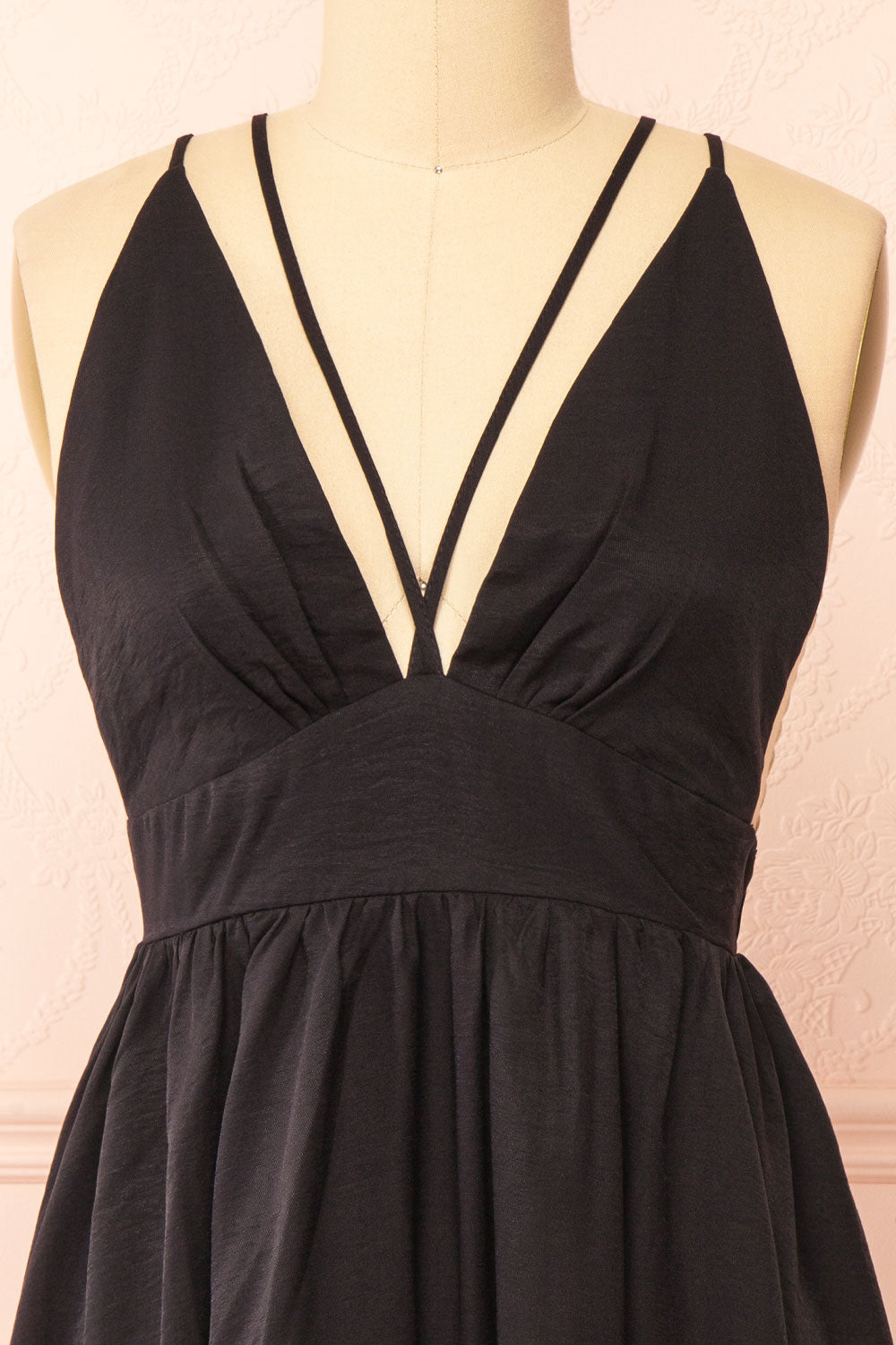 Tillie Short Black Plunging Neckline Dress | Boutique 1861 front cross