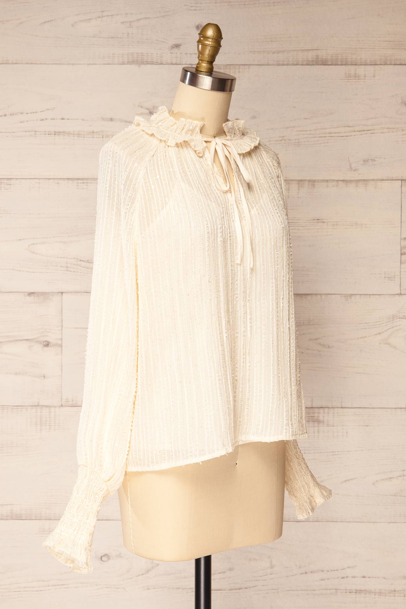 Tobago | Ivory Ruffled Neck Sequin Blouse with Tank Top