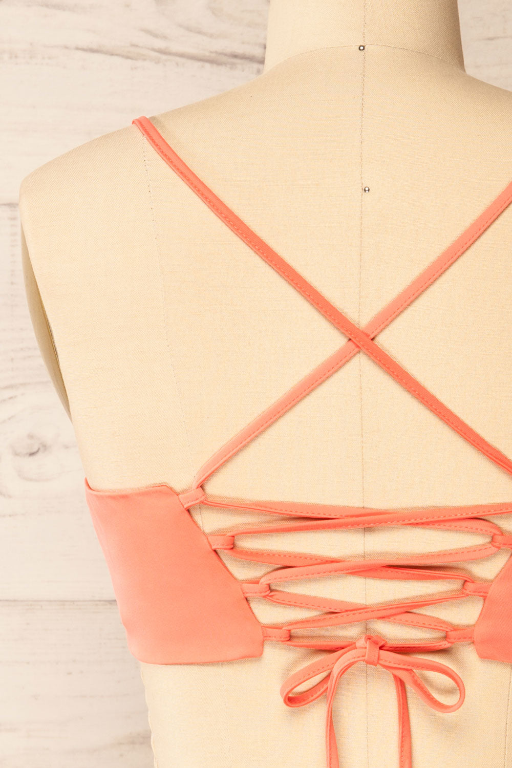 Toluca Pink Lace-Up Back Crop Top | La petite garçonne back close-up