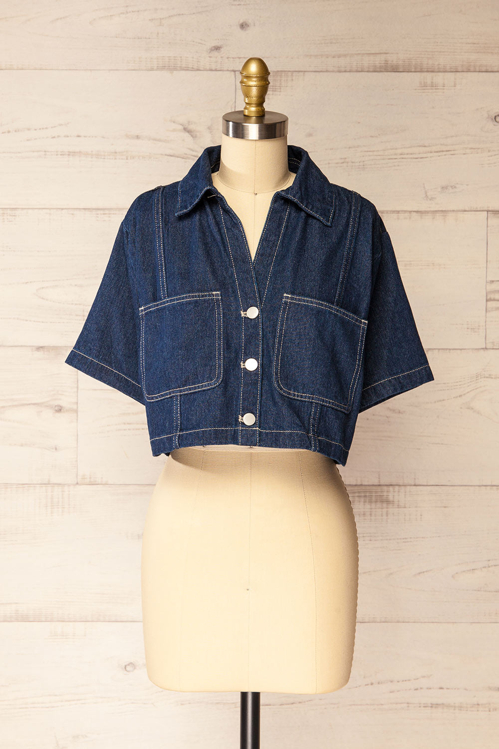 Topeka Cropped Denim Shirt | La petite garçonne front view