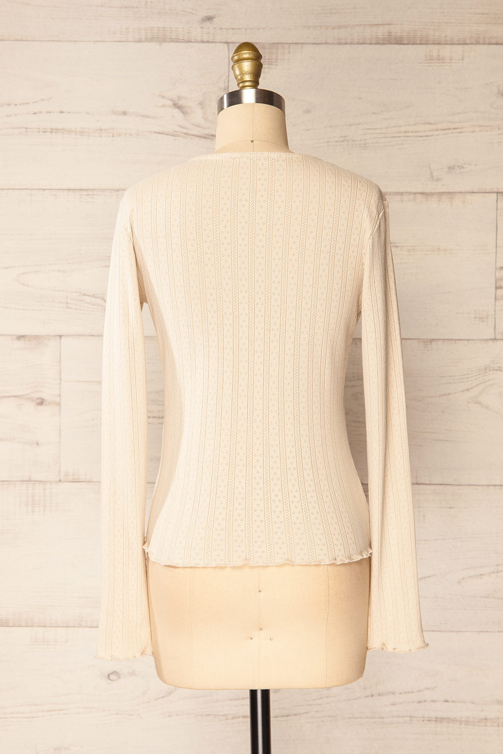 Toulon Beige Long Sleeve Lace-Knit Top | La petite garçonne back view