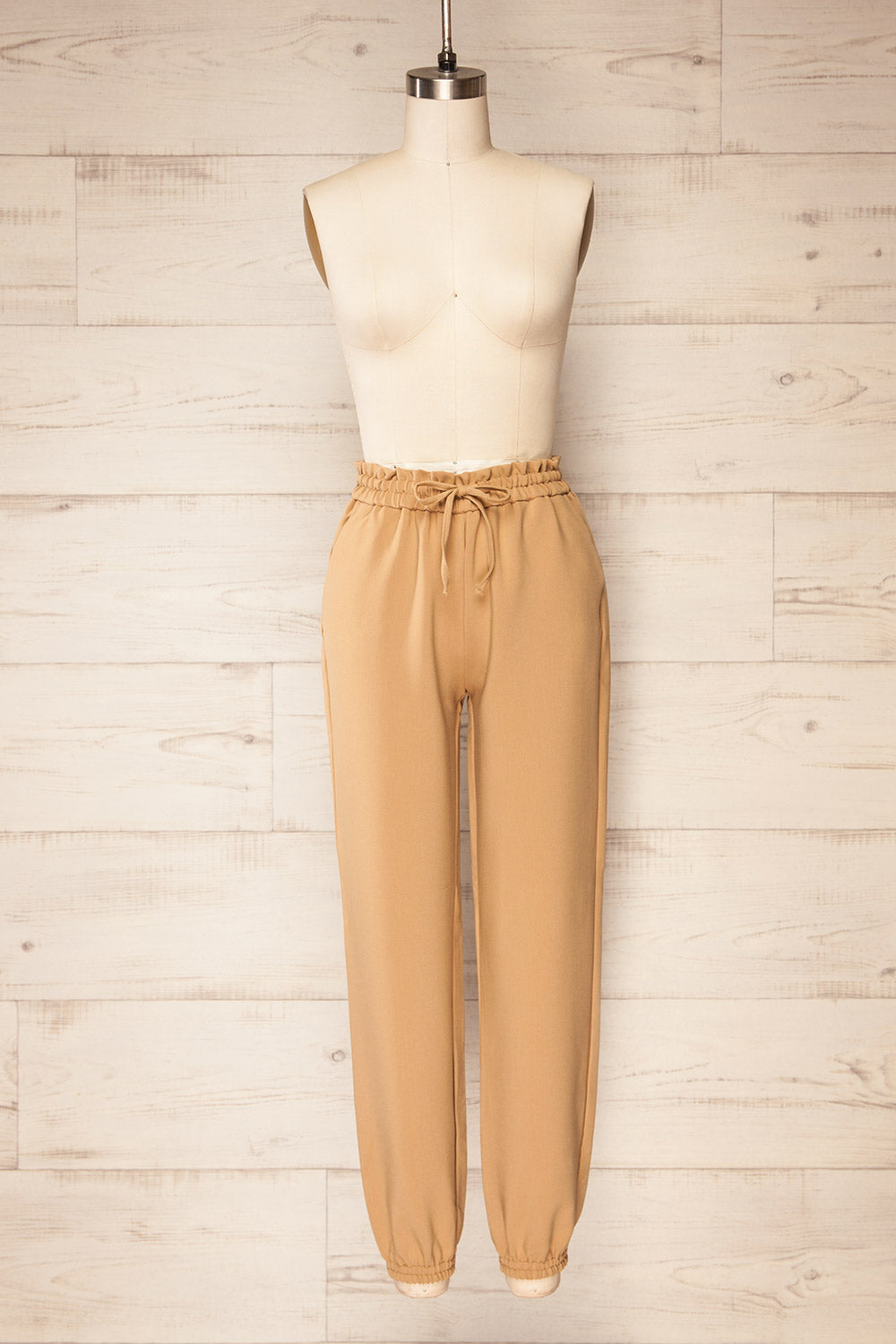 Tournemire Beige Drawstring Jogger Pants | La petite garçonne front view