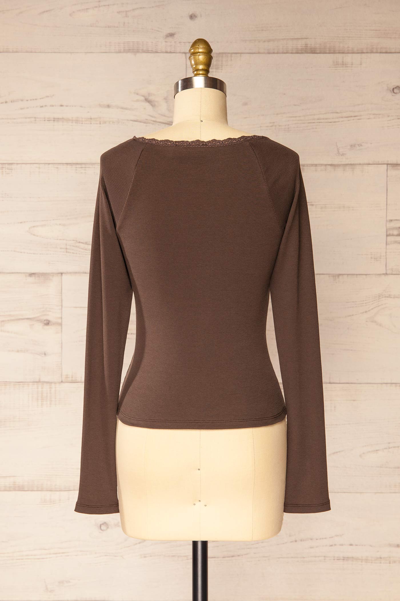 Trento Brown Long Sleeves Top with Lace Trim | La petite garçonne back
