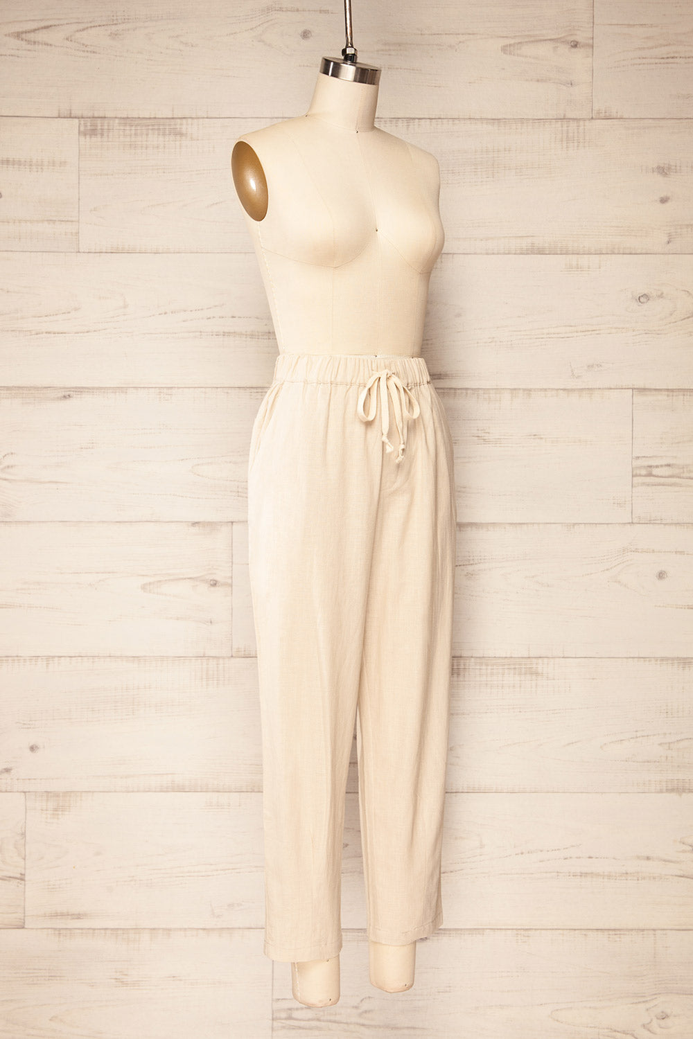 Trincao Beige Linen Pants with Drawstrings | La petite garçonne side view