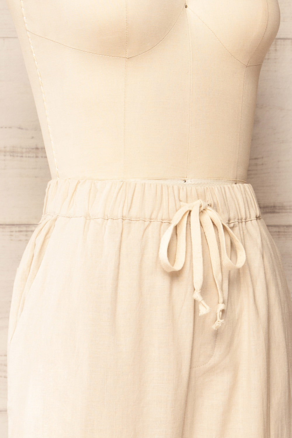 Trincao Beige Linen Pants with Drawstrings | La petite garçonne side