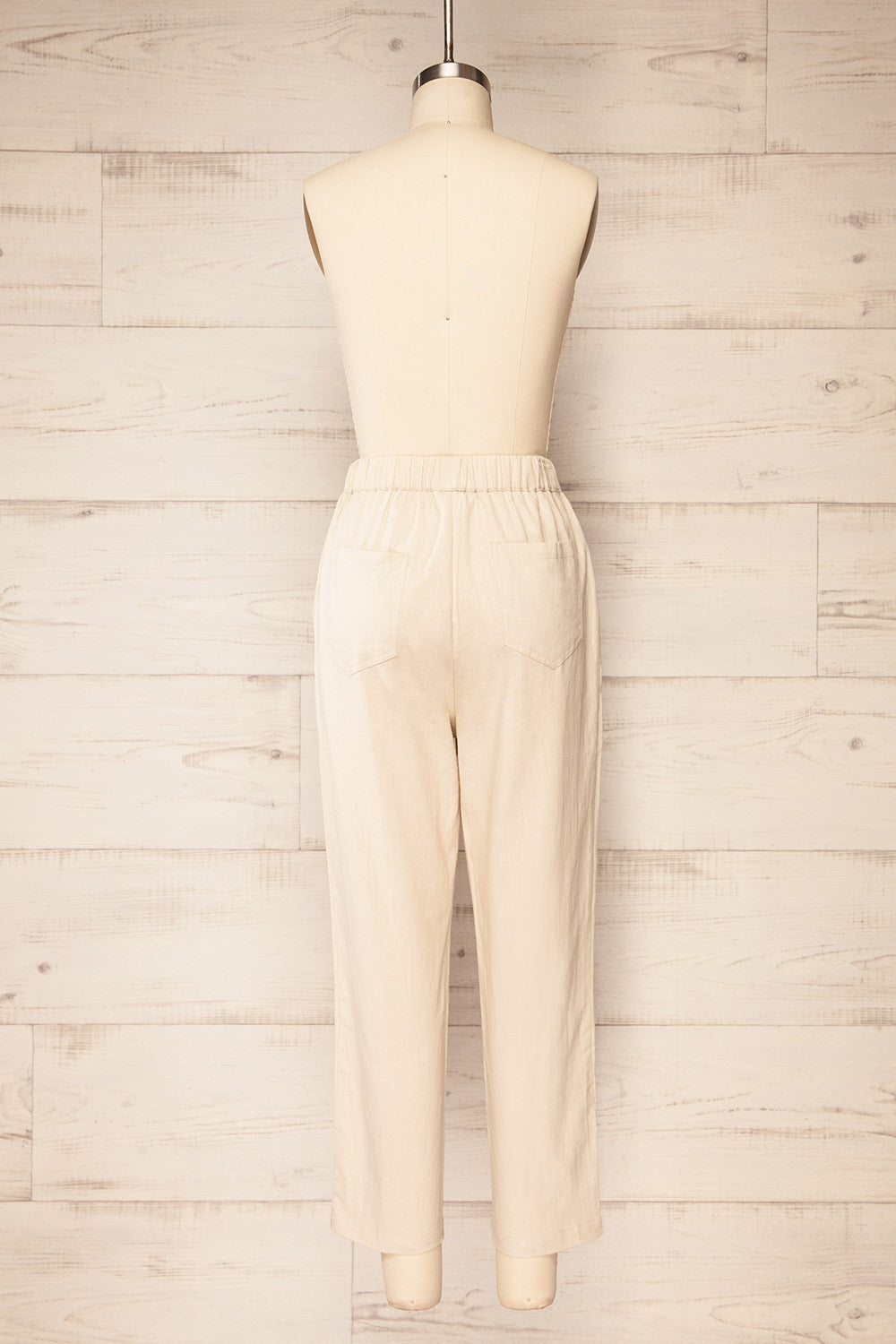 Trincao Beige Linen Pants with Drawstrings | La petite garçonne back view