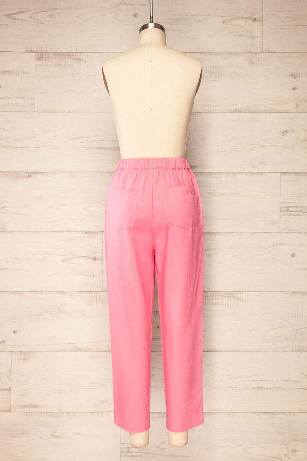 Trincao Pink Linen Pants with Drawstrings | La petite garçonne back view