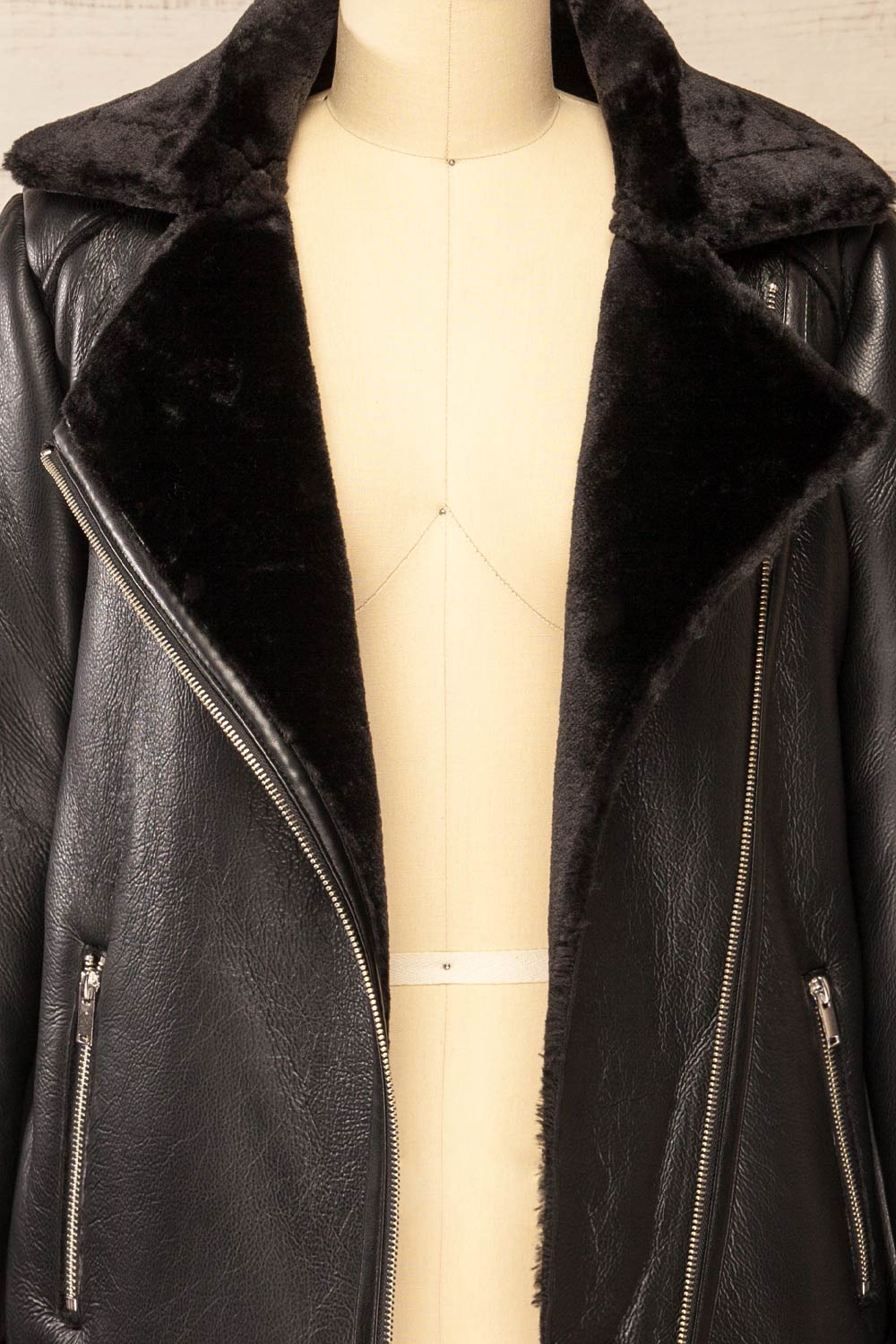 Tsabong Black Faux Leather Coat | La petite garçonne open