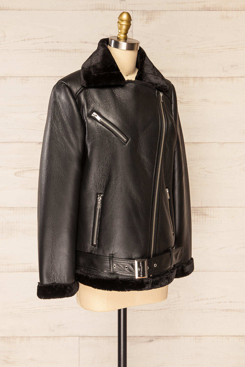 Tsabong Black Faux Leather Coat | La petite garçonne side view
