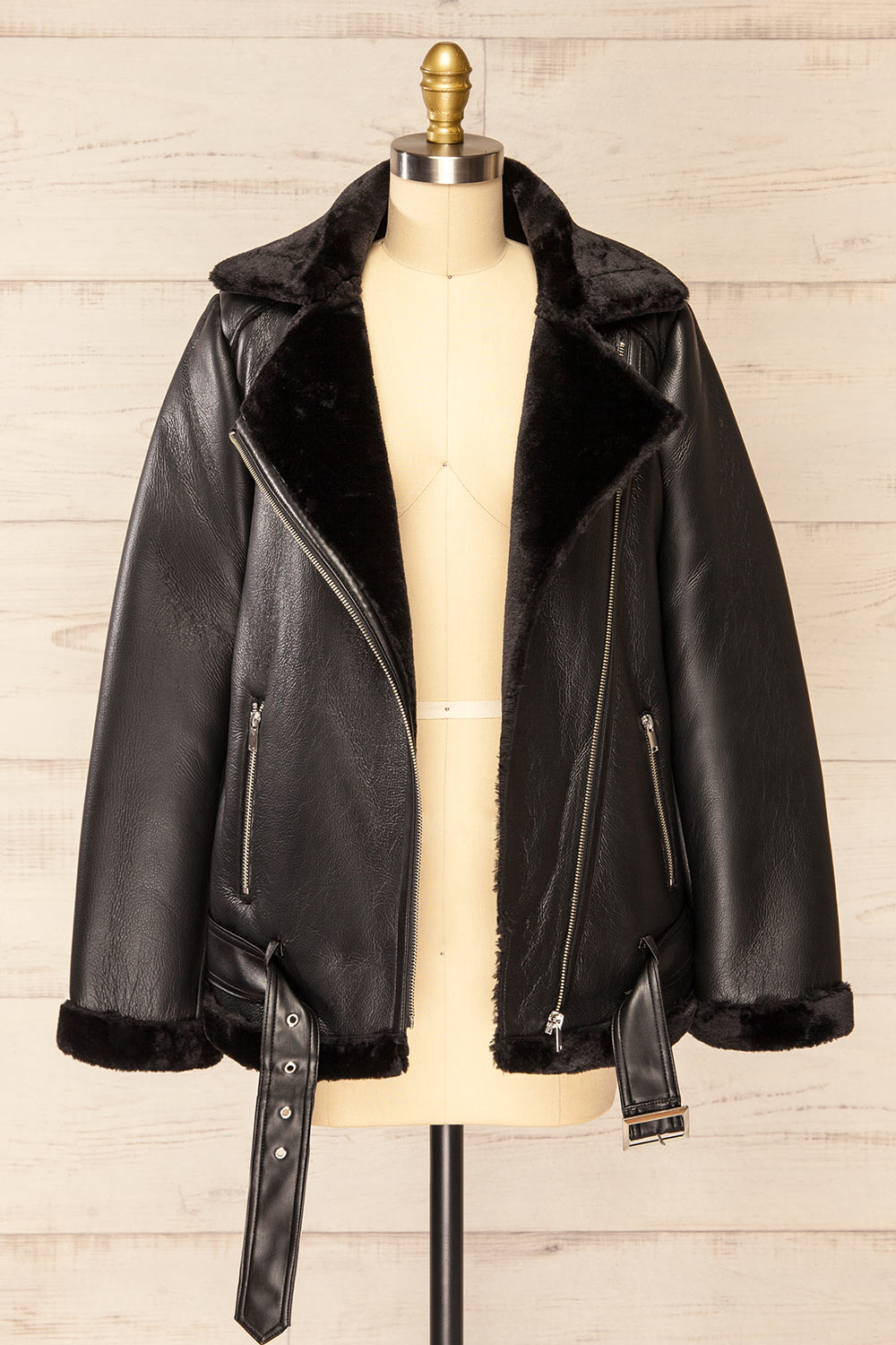 Tsabong Black Faux Leather Coat | La petite garçonne open view