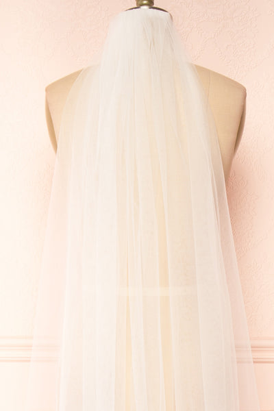Tullia Mesh Wedding Veil w/ Lace & Pearls | Boudoir 1861 top close-up