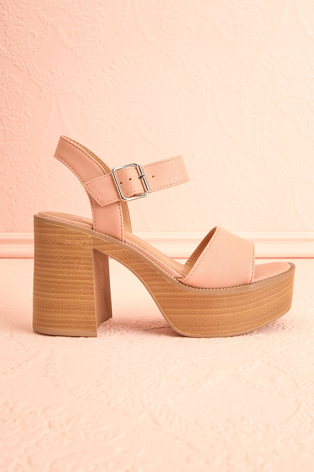 Turbo Beige Heeled Wooden Platform Sandals | Boutique 1861 side view