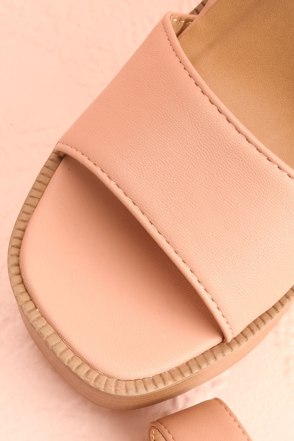 Turbo Beige Heeled Wooden Platform Sandals | Boutique 1861 flat close-up