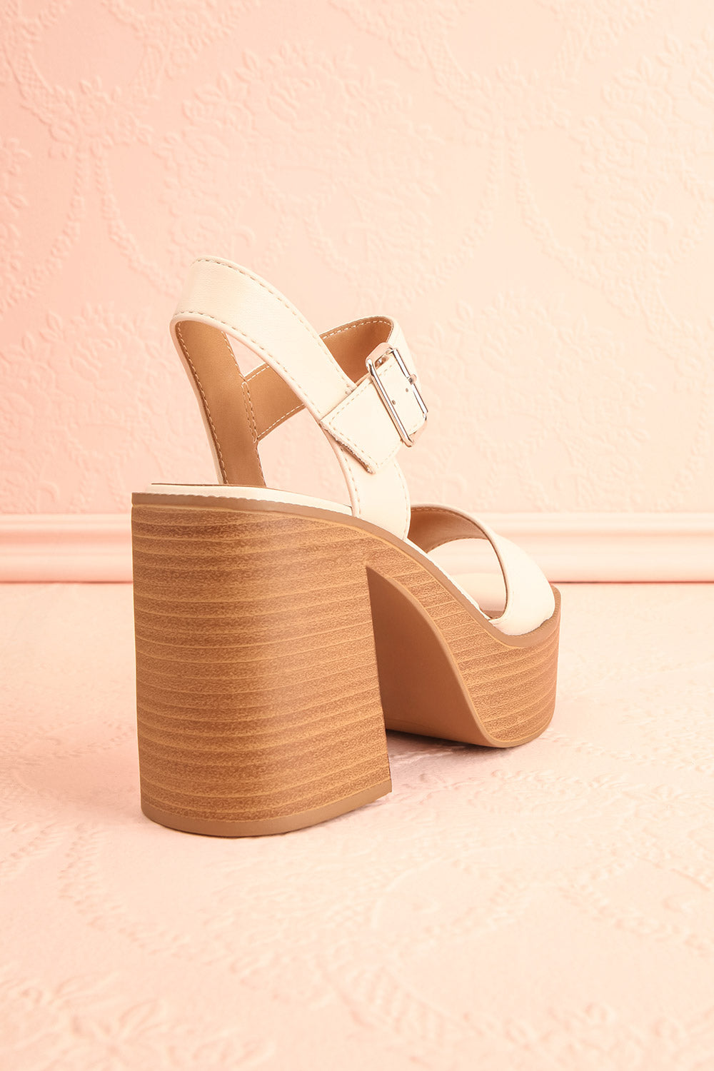 Turbo Ivory Heeled Wooden Platform Sandals | Boutique 1861 back view