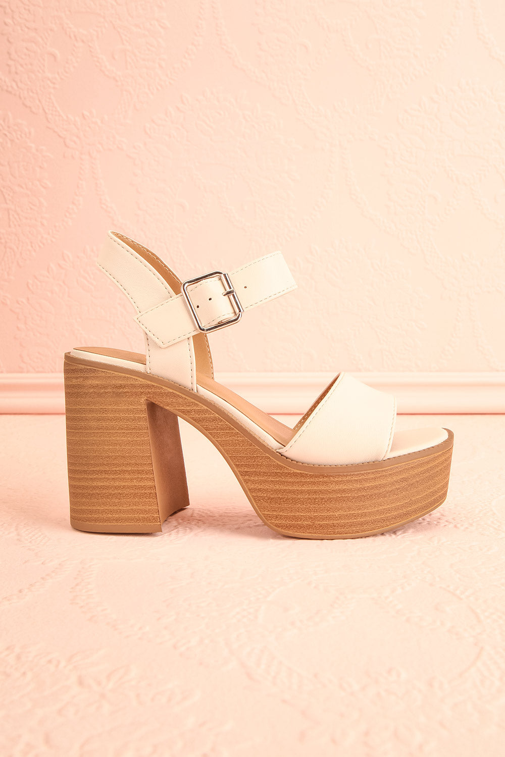 Turbo Ivory Heeled Wooden Platform Sandals | Boutique 1861 side view