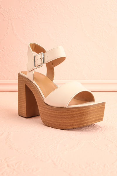 Turbo Ivory Heeled Wooden Platform Sandals | Boutique 1861 front view