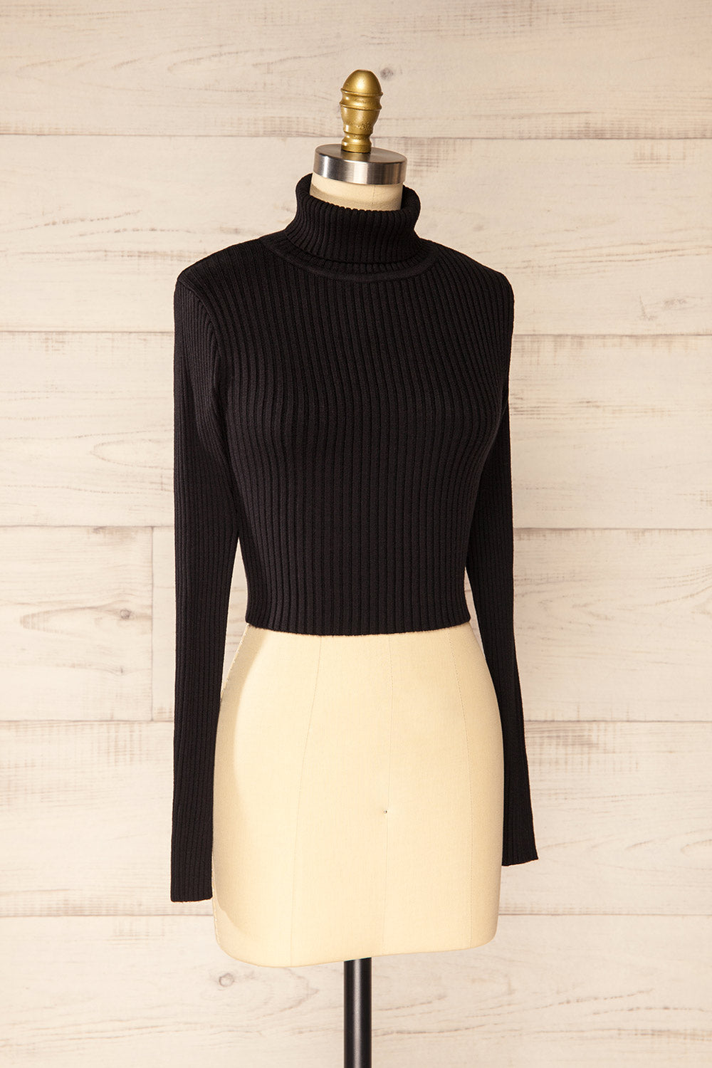 Turville Black Cropped Turtleneck Top | La petite garçonne side view