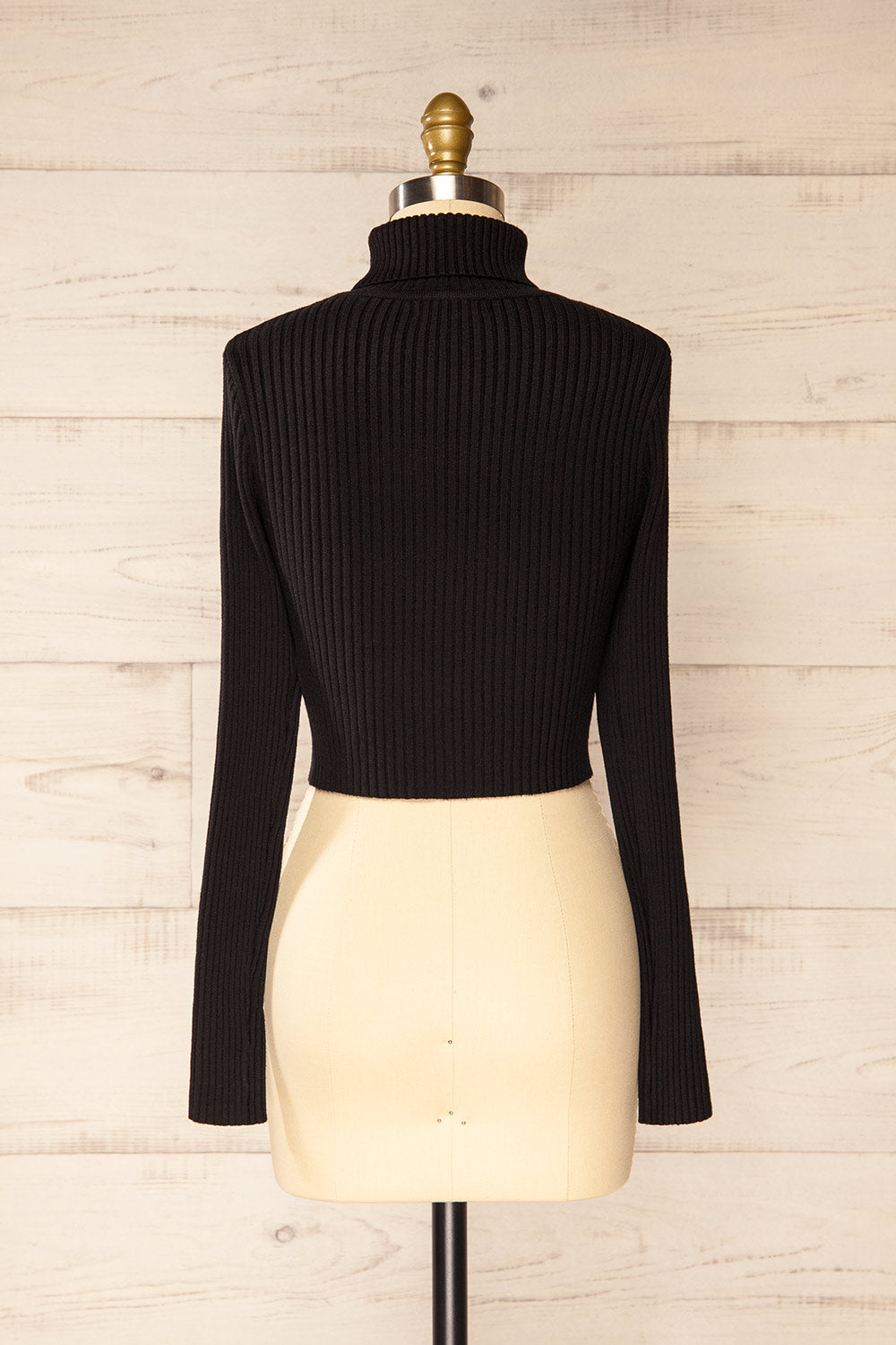 Turville Black Cropped Turtleneck Top | La petite garçonne back view