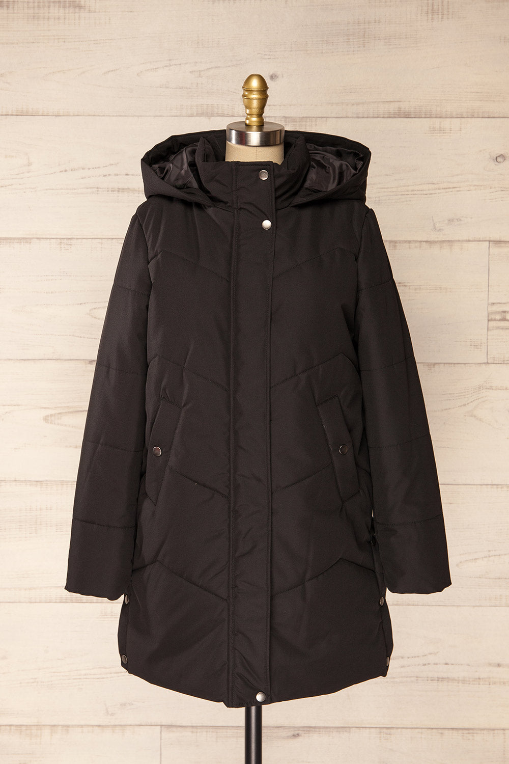 Tuvalu Black Quilted Coat w/ Side Vents | La petite garçonne front view
