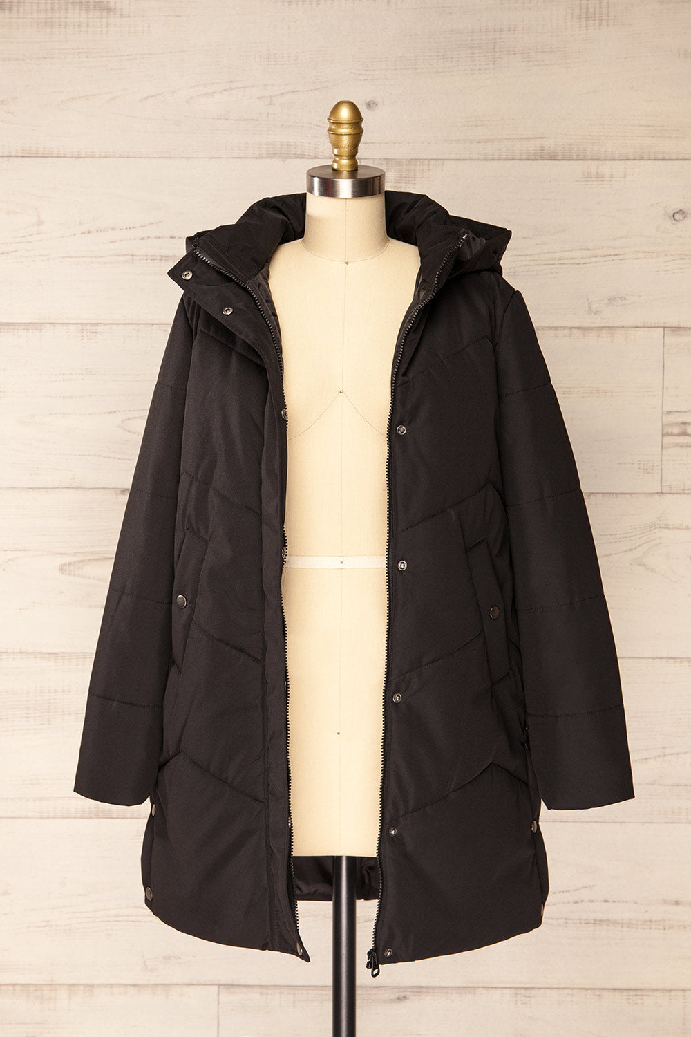 Tuvalu Black Quilted Coat w/ Side Vents | La petite garçonne open view