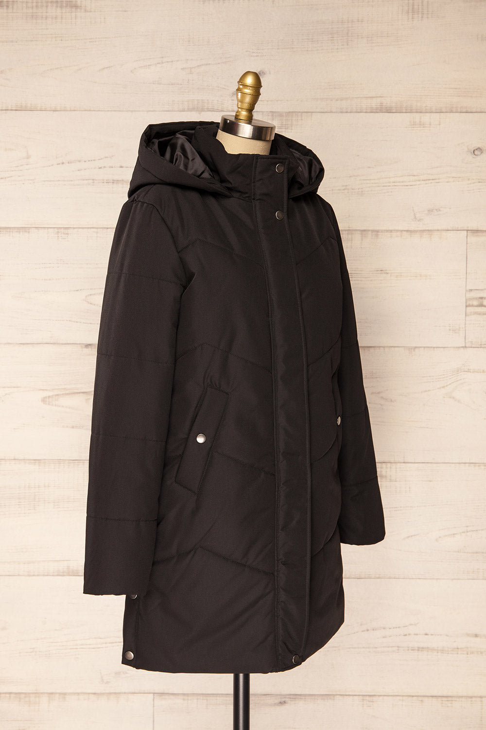 Tuvalu Black Quilted Coat w/ Side Vents | La petite garçonne side view