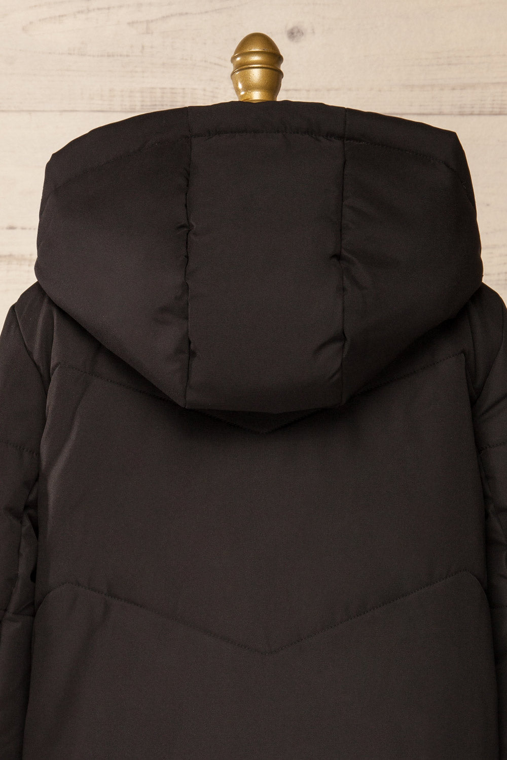 Tuvalu Black Quilted Coat w/ Side Vents | La petite garçonne back close-up