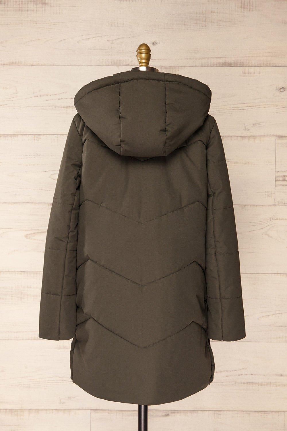 Tuvalu Khaki Quilted Coat w/ Side Vents | La petite garçonne back view