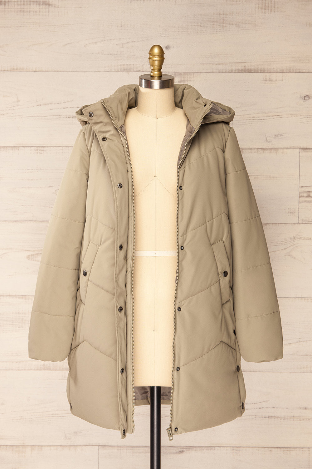 Tuvalu Sage Quilted Coat w/ Side Vents | La petite garçonne open view