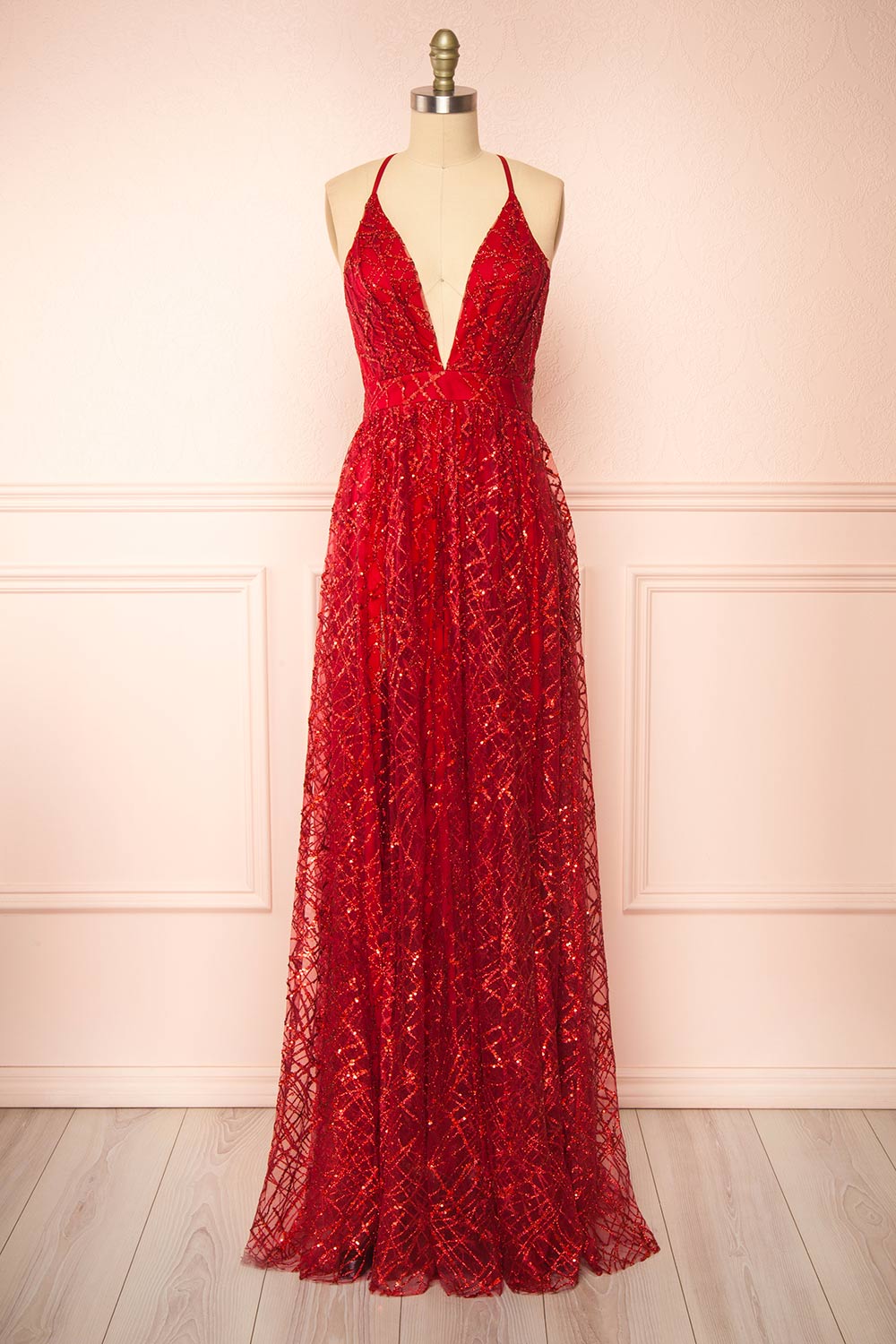 Tyffen Burgundy Sequin Maxi Dress | Boutique 1861 front view