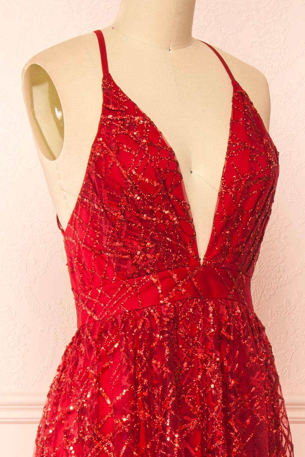 Tyffen Burgundy Sequin Maxi Dress | Boutique 1861 back close-up