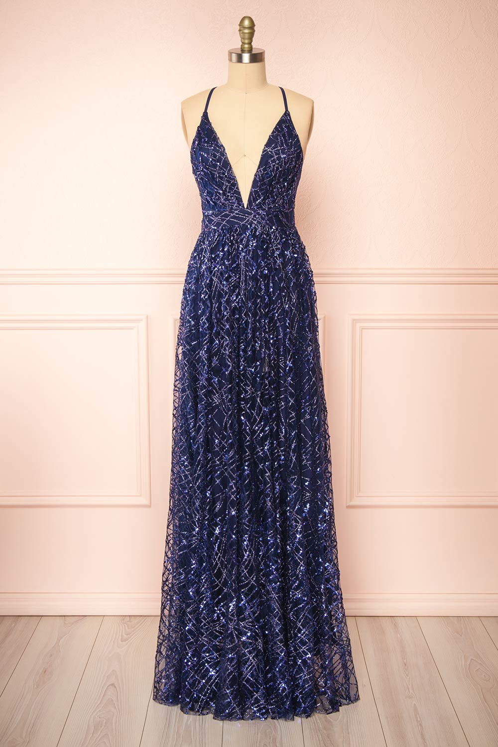 Tyffen Navy Sequin Maxi Dress | Boutique 1861 front view