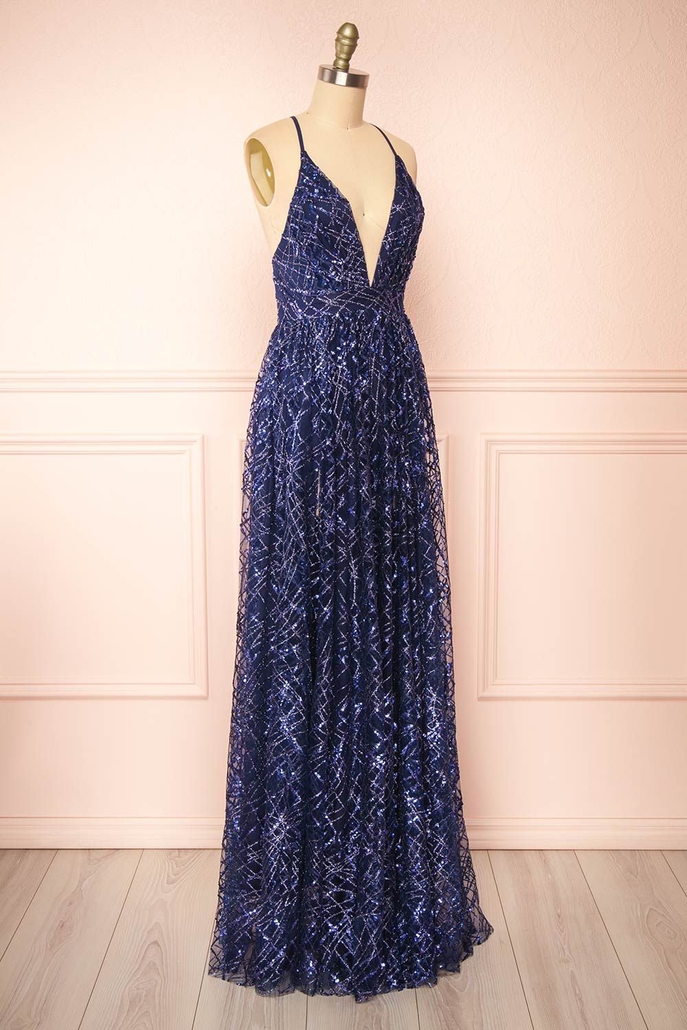 Tyffen Navy Sequin Maxi Dress | Boutique 1861 side view
