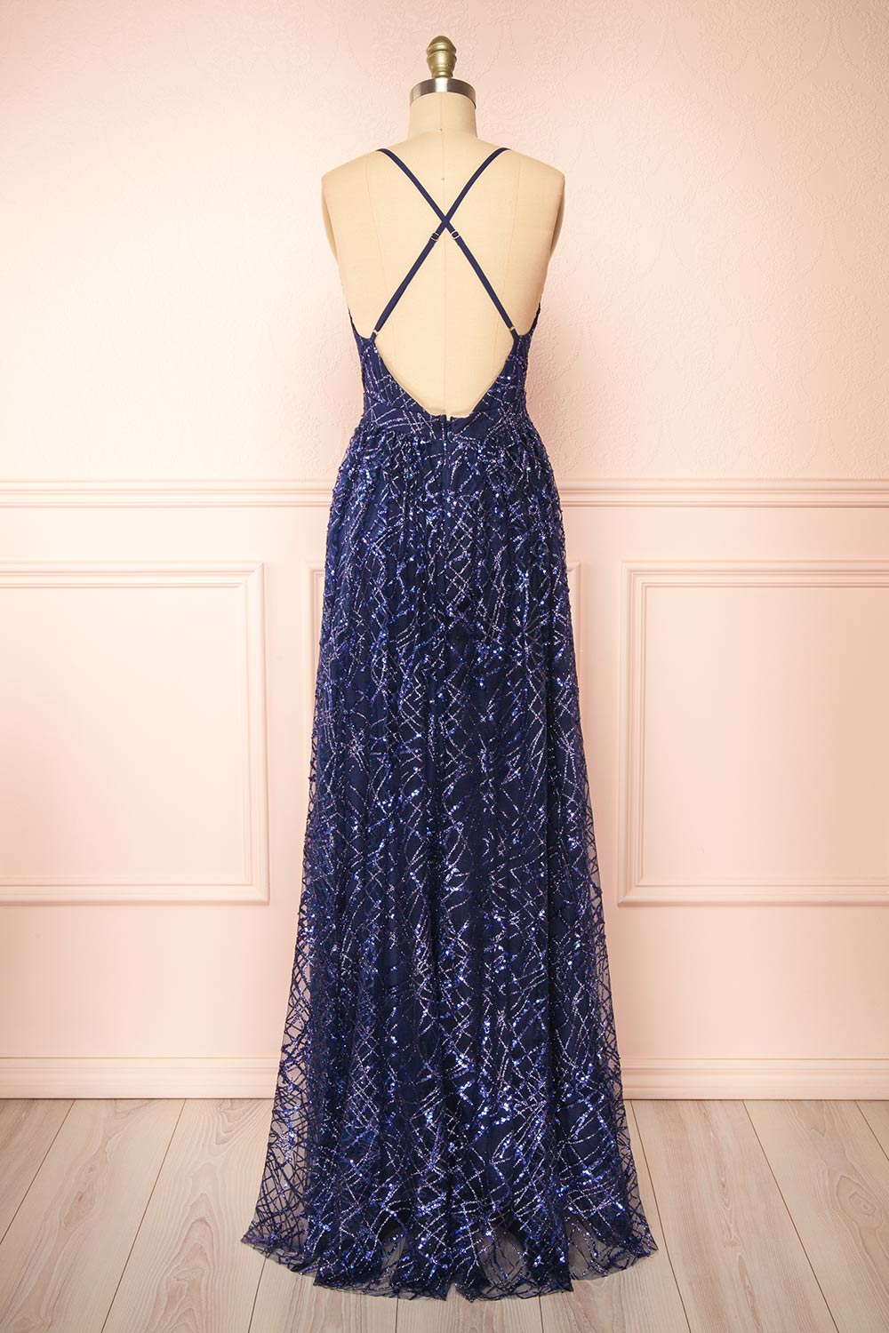 Tyffen Navy Sequin Maxi Dress | Boutique 1861 back view