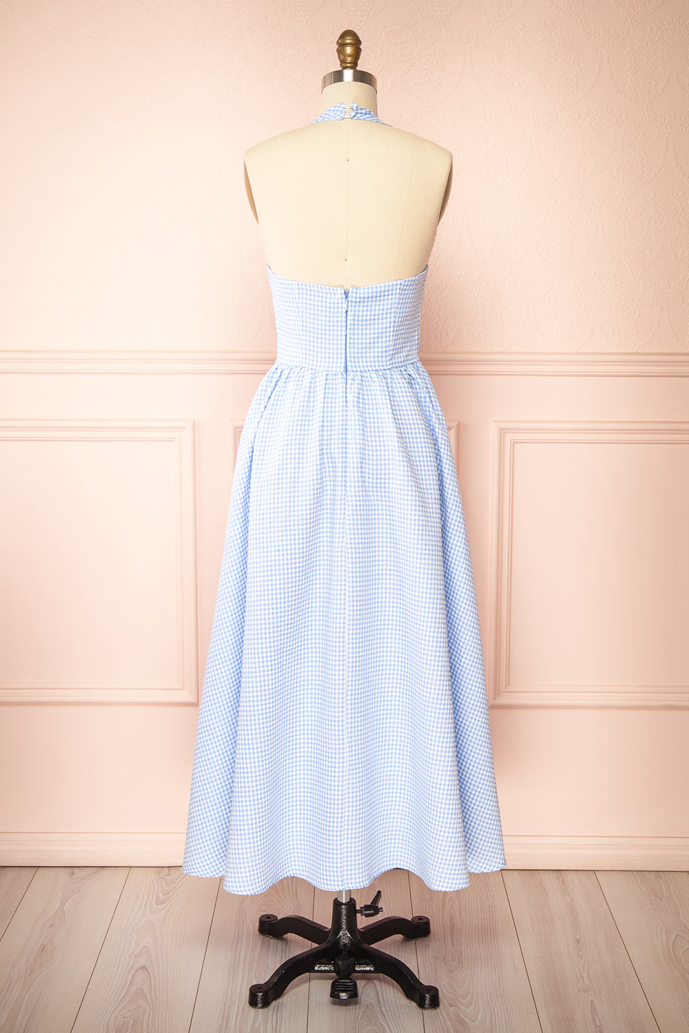 Typhanie Long Halter Gingham Dress | Boutique 1861 back view