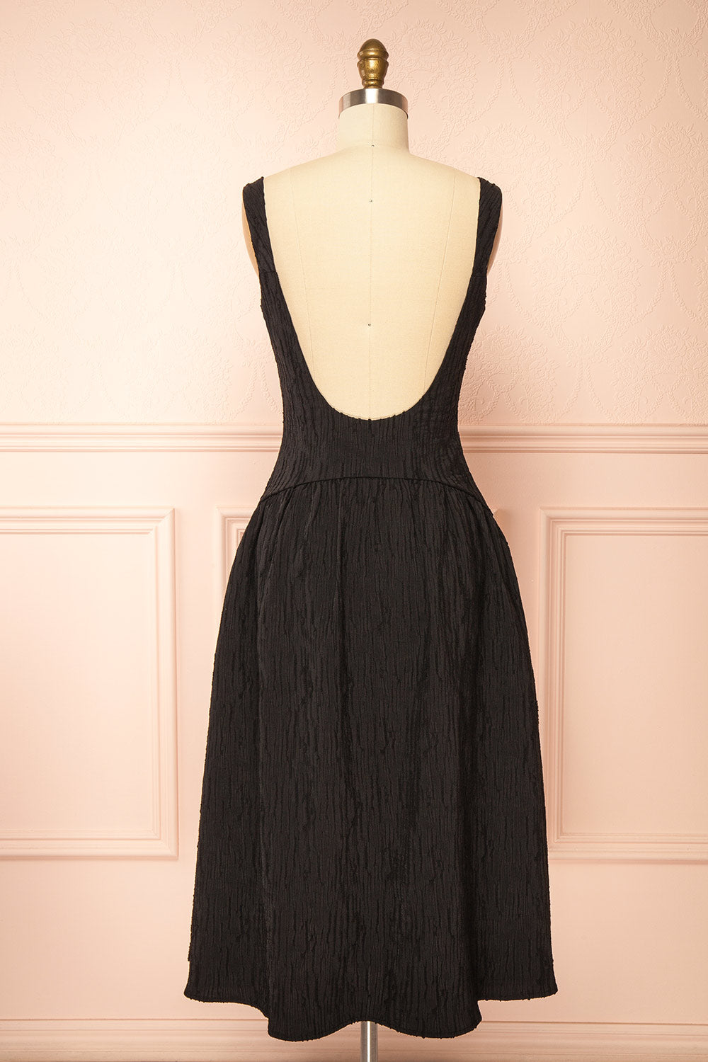 Tyrah Black Midi Dress with Drop Waist | Boutique 1861 back view